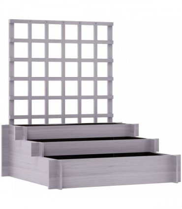 Outsunny 3 Tier Garden Planters with Trellis for Vine Climbing, Wooden Raised Beds, 95x95x110cm, Grey