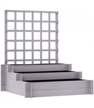 Outsunny 3 Tier Garden Planters with Trellis for Vine Climbing, Wooden Raised Beds, 95x95x110cm, Grey