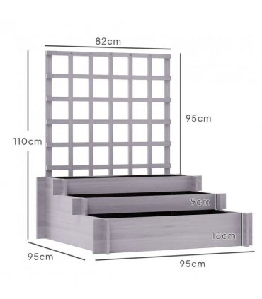Outsunny 3 Tier Garden Planters with Trellis for Vine Climbing, Wooden Raised Beds, 95x95x110cm, Grey
