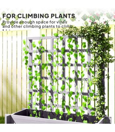 Outsunny 3 Tier Garden Planters with Trellis for Vine Climbing, Wooden Raised Beds, 95x95x110cm, Grey