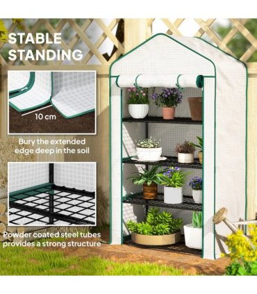 Outsunny Four-Tier Mini Greenhouse, with Reinforced Plastic Cover