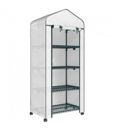 Outsunny 4 Tier Mini Portable Greenhouse Compact Plant Grow Shed Metal Frame PE Cover with Lockable Rolling Wheels, White