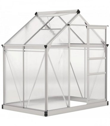 Outsunny Polycarbonate Greenhouse, Large Walk-In Green House with Slide Door and Window, Aluminium Frame, 6x4ft, Silver Tone