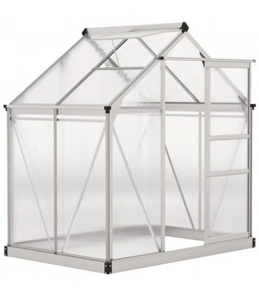 Outsunny Polycarbonate Greenhouse, Large Walk-In Green House with Slide Door and Window, Aluminium Frame, 6x4ft, Silver Tone
