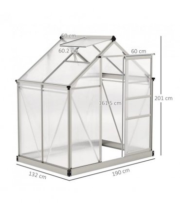 Outsunny Polycarbonate Greenhouse, Large Walk-In Green House with Slide Door and Window, Aluminium Frame, 6x4ft, Silver Tone