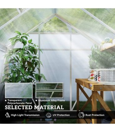 Outsunny Polycarbonate Greenhouse, Large Walk-In Green House with Slide Door and Window, Aluminium Frame, 6x4ft, Silver Tone