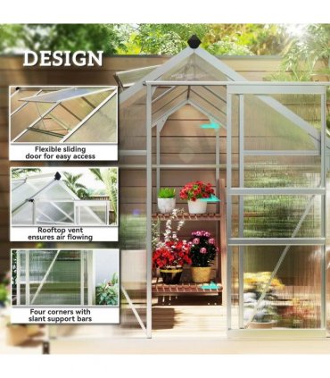 Outsunny 6 x 8ft Walk-In Greenhouse, with Sliding Door - Clear
