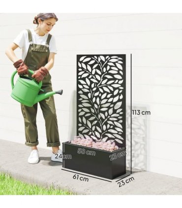 Outsunny Outdoor Metal Planter, with Back Trellis - Black