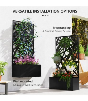 Outsunny Outdoor Metal Planter, with Back Trellis - Black
