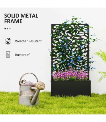 Outsunny Outdoor Metal Planter, with Back Trellis - Black