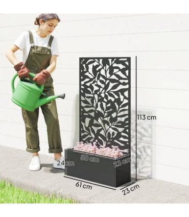 Outsunny Metal Garden Bed with Trellis, Wall Mounted or Freestanding Raised Planter with Privacy Panel, Black