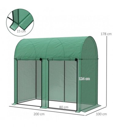 Outsunny 200 x 100cm Walk-In Greenhouse, with Zipped Doors - Green