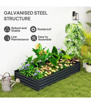 Outsunny 180 x 90cm Galvanised Steel Open Planter - 84H-211V00CG