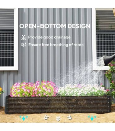 Outsunny 180 x 90cm Galvanised Steel Open Planter - 84H-211V00CG