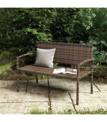 Outsunny All Weather Wicker Garden Loveseat, 2 Seater Poly Rattan Garden Bench, Outdoor Seating Bench Brown
