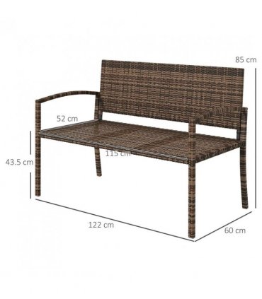 Outsunny All Weather Wicker Garden Loveseat, 2 Seater Poly Rattan Garden Bench, Outdoor Seating Bench Brown