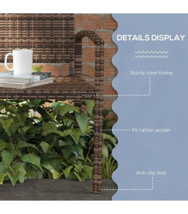 Outsunny All Weather Wicker Garden Loveseat, 2 Seater Poly Rattan Garden Bench, Outdoor Seating Bench Brown