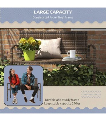 Outsunny All Weather Wicker Garden Loveseat, 2 Seater Poly Rattan Garden Bench, Outdoor Seating Bench Brown