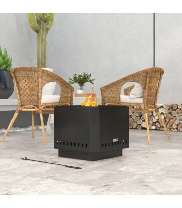 Outsunny Smokeless Fire Pit, 48 cm Portable Wood Burning Firepit, Square Metal Bonfire Stove with Poker, Black
