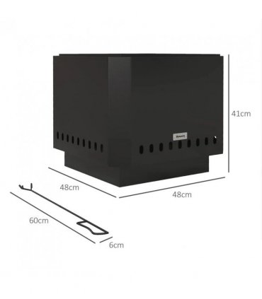 Outsunny Smokeless Fire Pit, 48 cm Portable Wood Burning Firepit, Square Metal Bonfire Stove with Poker, Black