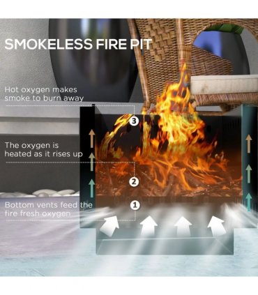 Outsunny Smokeless Fire Pit, 48 cm Portable Wood Burning Firepit, Square Metal Bonfire Stove with Poker, Black