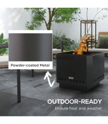 Outsunny Smokeless Fire Pit, 48 cm Portable Wood Burning Firepit, Square Metal Bonfire Stove with Poker, Black