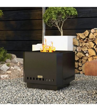 Outsunny Smokeless Fire Pit, 48 cm Portable Wood Burning Firepit, Square Metal Bonfire Stove with Poker, Black