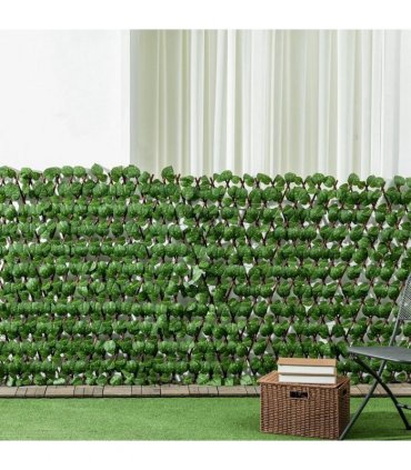 Outsunny Set of 2 Expandable Artificial Trellis Hedges ? Realistic Leaf Privacy Screen, 2 x 1 m