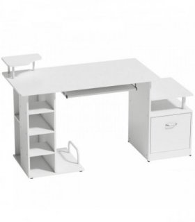 HOMCOM Computer Desk with Drawer Shelves CPU Storage Rack White
