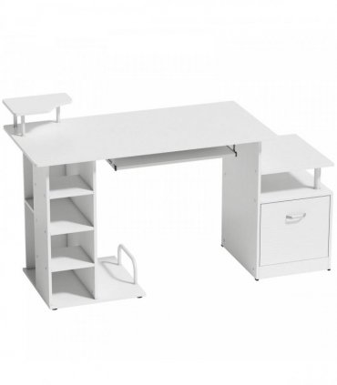 HOMCOM Computer Desk with Drawer Shelves CPU Storage Rack White