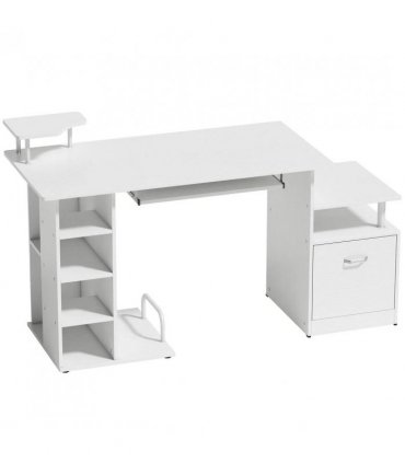HOMCOM Computer Desk with Drawer Shelves CPU Storage Rack White