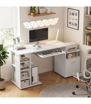 HOMCOM Computer Desk with Drawer Shelves CPU Storage Rack White