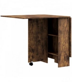 HOMCOM 80-140 cm Folding Dining Table for 4-6 People, Drop Leaf Table with 2-Tier Shelves, Rolling Casters, Rustic Brown
