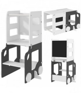 AIYAPLAY Toddler Step Stool, 4 in 1 Standing Tower, Foldable Toddler Step with Safety Rail, for Kitchen, Bathroom, Grey