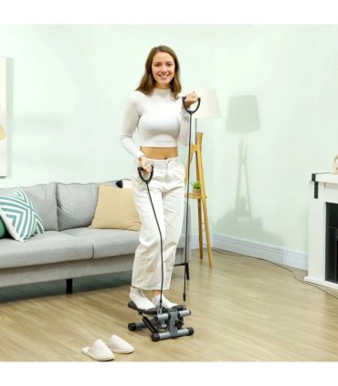 SPORTNOW Mini Stepper, Compact Step Machine Exerciser for Home Workouts, with Resistance Bands, LCD Monitor, Non-Slip Pedals
