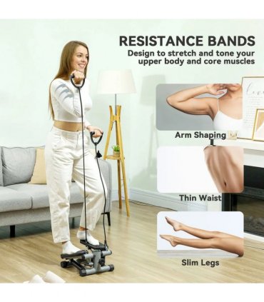SPORTNOW Mini Stepper, Compact Step Machine Exerciser for Home Workouts, with Resistance Bands, LCD Monitor, Non-Slip Pedals