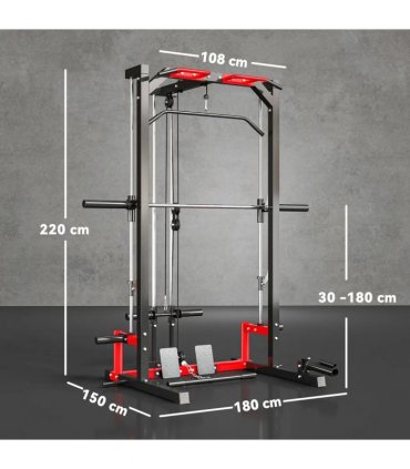 SPORTNOW Cable Crossover Machine, Multi-Function Power Rack with Pull Up Bar, Lat Pull Down System, Squat Rack, Barbell Bar