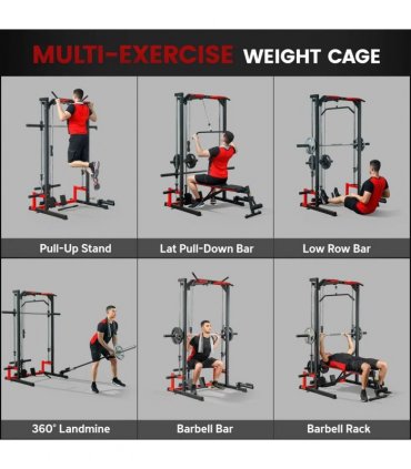 SPORTNOW Cable Crossover Machine, Multi-Function Power Rack with Pull Up Bar, Lat Pull Down System, Squat Rack, Barbell Bar