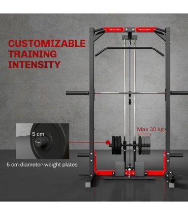 SPORTNOW Cable Crossover Machine, Multi-Function Power Rack with Pull Up Bar, Lat Pull Down System, Squat Rack, Barbell Bar