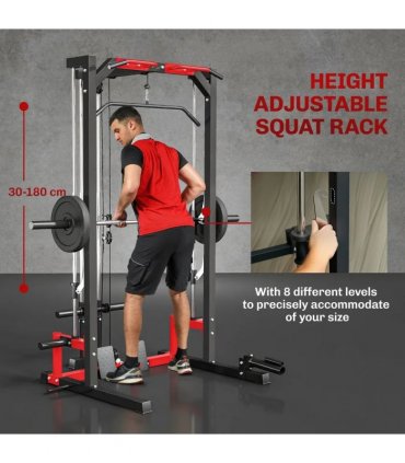 SPORTNOW Cable Crossover Machine, Multi-Function Power Rack with Pull Up Bar, Lat Pull Down System, Squat Rack, Barbell Bar