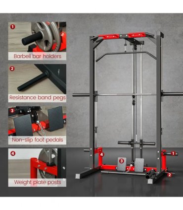 SPORTNOW Cable Crossover Machine, Multi-Function Power Rack with Pull Up Bar, Lat Pull Down System, Squat Rack, Barbell Bar