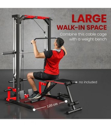 SPORTNOW Cable Crossover Machine, Multi-Function Power Rack with Pull Up Bar, Lat Pull Down System, Squat Rack, Barbell Bar