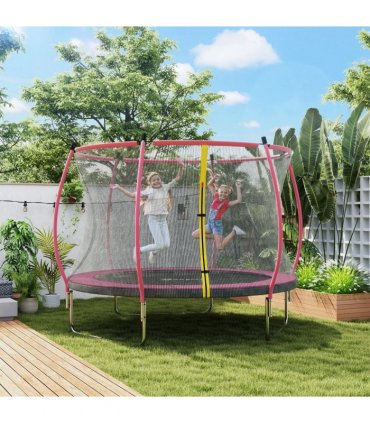 SPORTNOW 10ft Outdoor Trampoline with Enclosure Net, Spring Cover, Pink