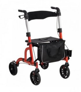 HOMCOM Lightweight Walking Frame, Folding Rollator Walker with Seat and Backrest, Red