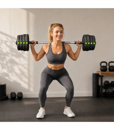 SPORTNOW Adjustable Weight Barbell & Dumbbells Set Free Weights Strength Muscle Exercise Home Gym Training, Black and Green