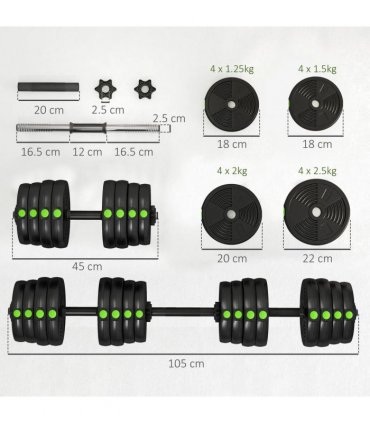SPORTNOW Adjustable Weight Barbell & Dumbbells Set Free Weights Strength Muscle Exercise Home Gym Training, Black and Green