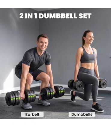 SPORTNOW Adjustable Weight Barbell & Dumbbells Set Free Weights Strength Muscle Exercise Home Gym Training, Black and Green