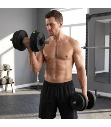 SPORTNOW Adjustable Weight Barbell & Dumbbells Set Free Weights Strength Muscle Exercise Home Gym Training, Black and Green