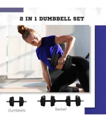 SPORTNOW Adjustable Weight Barbell & Dumbbells Set Free Weights Strength Muscle Exercise Home Gym Training, Black and Green