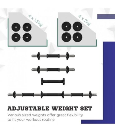SPORTNOW Adjustable Weight Barbell & Dumbbells Set Free Weights Strength Muscle Exercise Home Gym Training, Black and Green